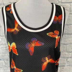 No Boundaries women S brand new scoopneck mesh black tank top wbutterfly print